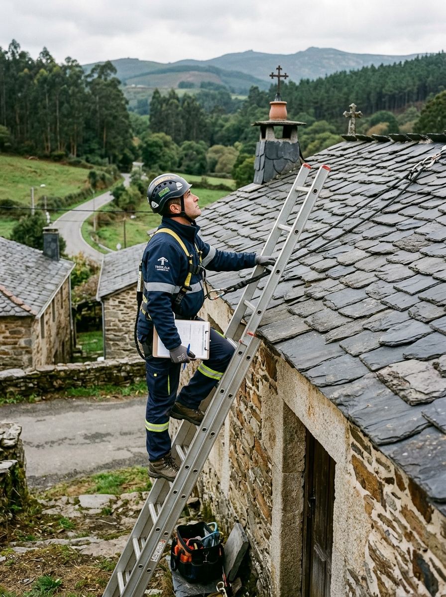Técnico inspeccionando el estado de un tejado en A Coruña